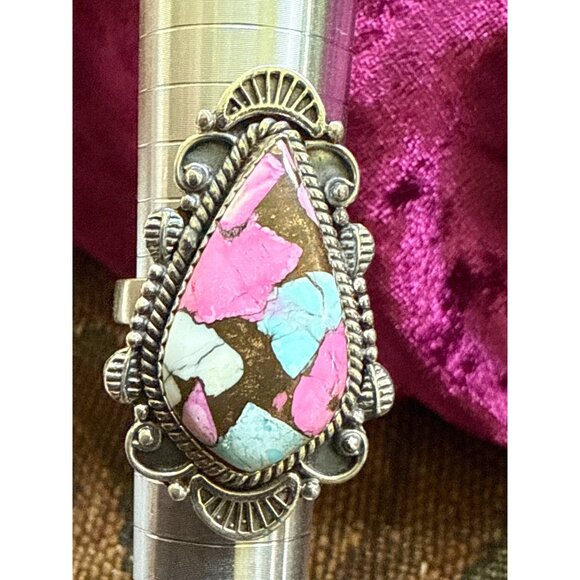 Cotton Candy Dahlia Sterling Silver Adjustable Ring Size 9 Closed Back & Intrica - Picture 4 of 7